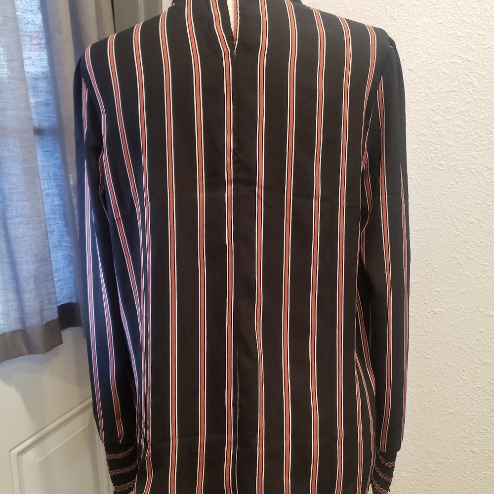 Long sleeve black,red and white stripped blouse - Picture 2 of 7